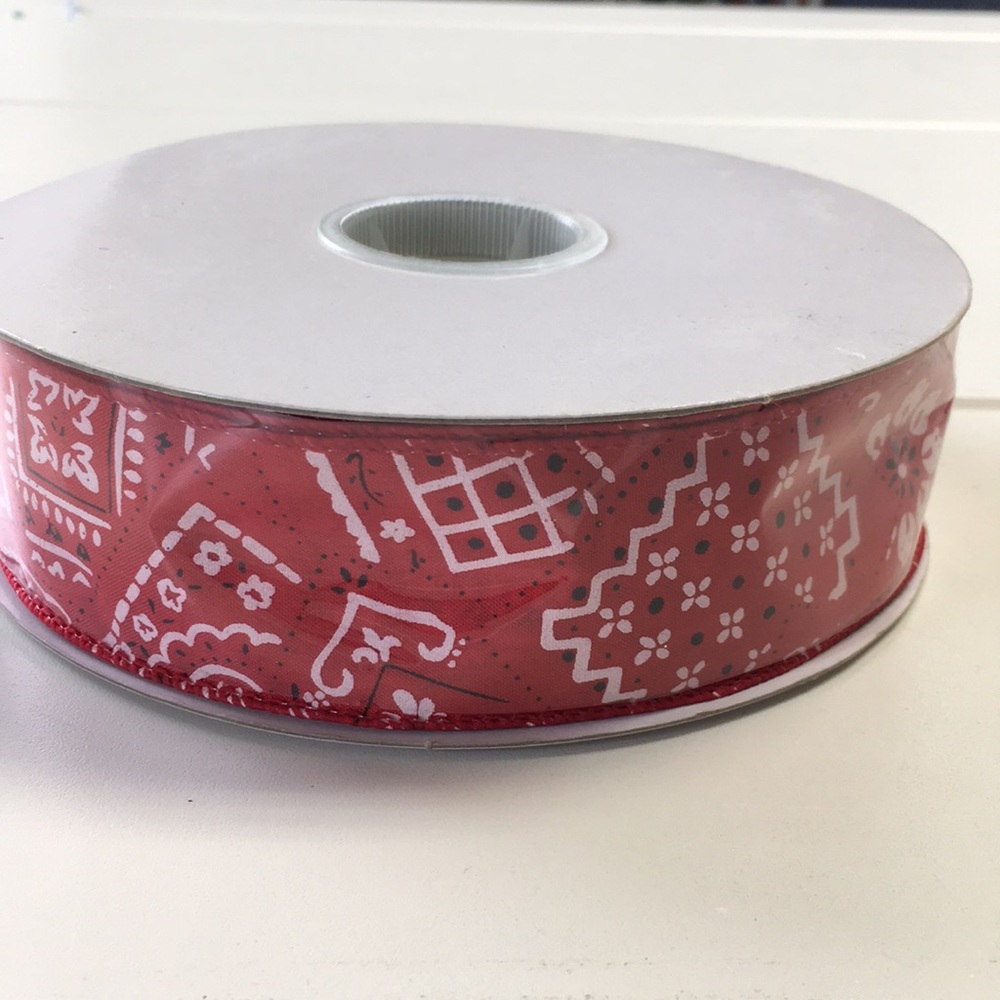 Red Ribbon - White and Black Design 1.5 in x 25 yd